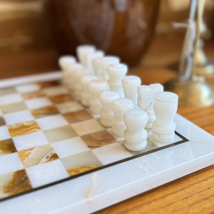 Vintage klein marmeren schaakspel wit onyx | Sprinkelhop
