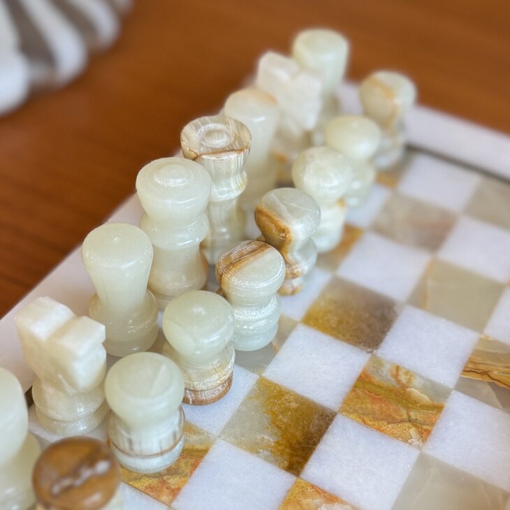 Vintage klein marmeren schaakspel wit onyx | Sprinkelhop