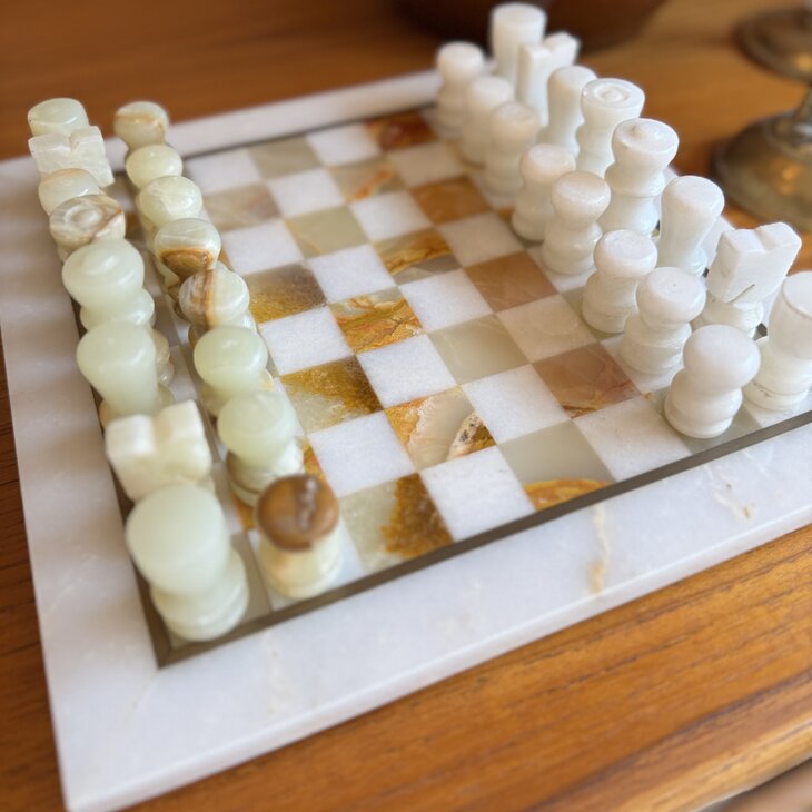 Vintage klein marmeren schaakspel wit onyx | Sprinkelhop