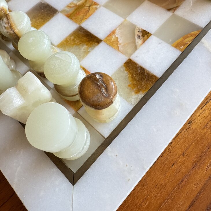 Vintage klein marmeren schaakspel wit onyx | Sprinkelhop