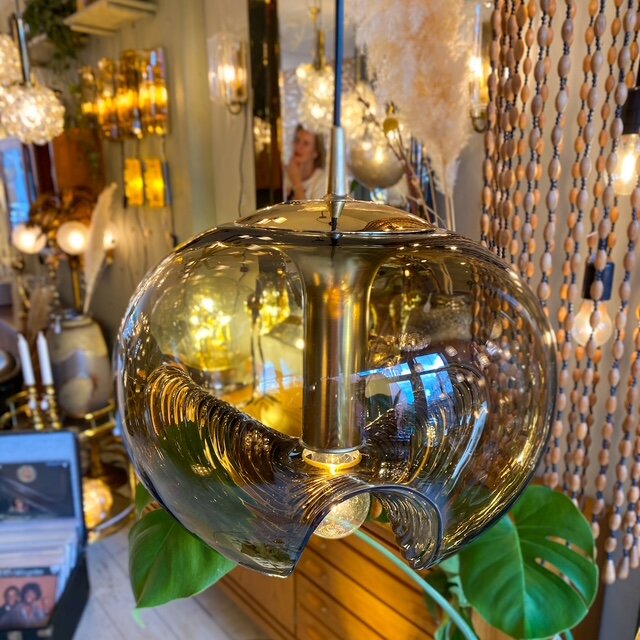 Peill &amp; Putzler Futura Wave rookglazen messing hanglamp 1970s | Sprinkelhop