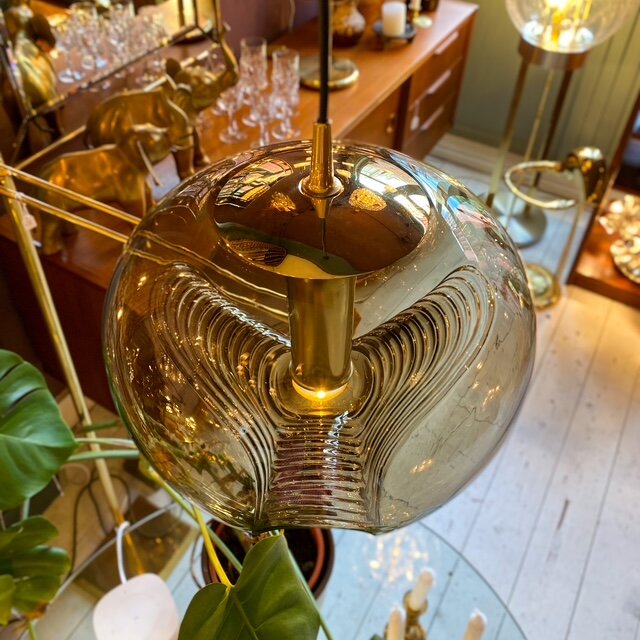 Peill &amp; Putzler Futura Wave rookglazen messing hanglamp 1970s | Sprinkelhop