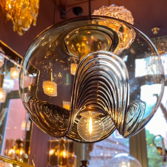 Peill &amp; Putzler Futura Wave rookglazen messing hanglamp 1970s | Sprinkelhop