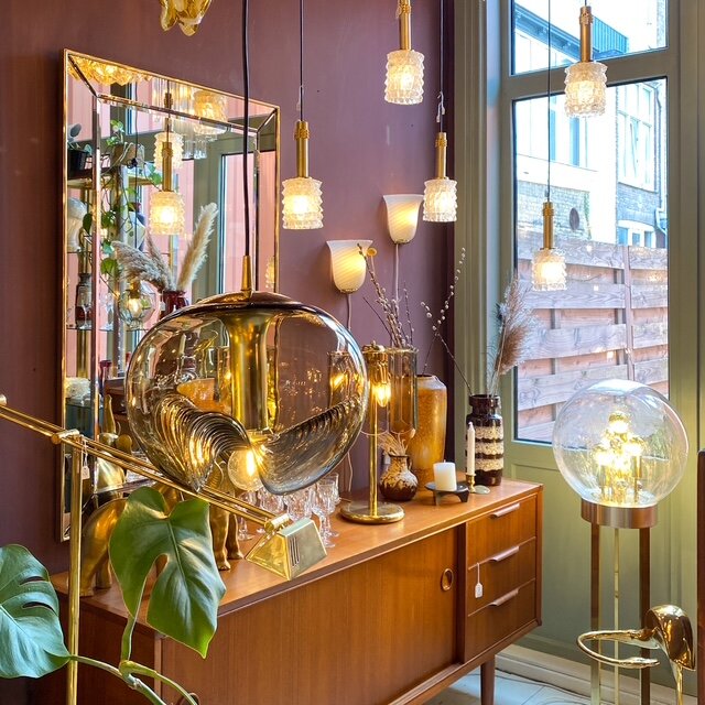 Peill &amp; Putzler Futura Wave rookglazen messing hanglamp 1970s | Sprinkelhop