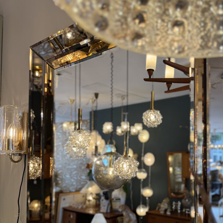 Vintage rechthoekige goudkleurige rookglazen spiegel facet geslepen | Sprinkelhop