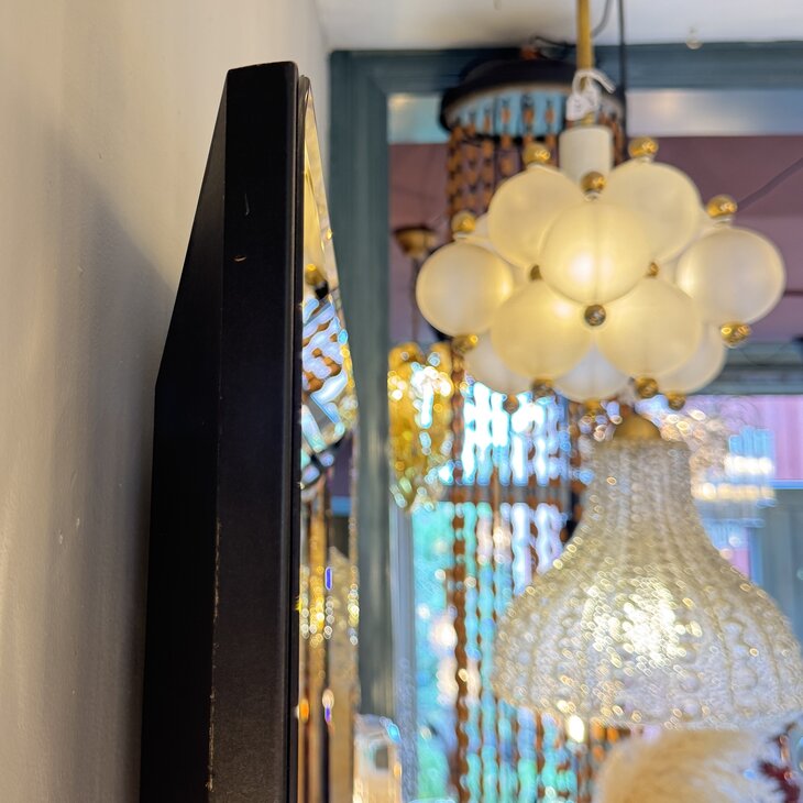 Vintage rechthoekige goudkleurige rookglazen spiegel facet geslepen | Sprinkelhop