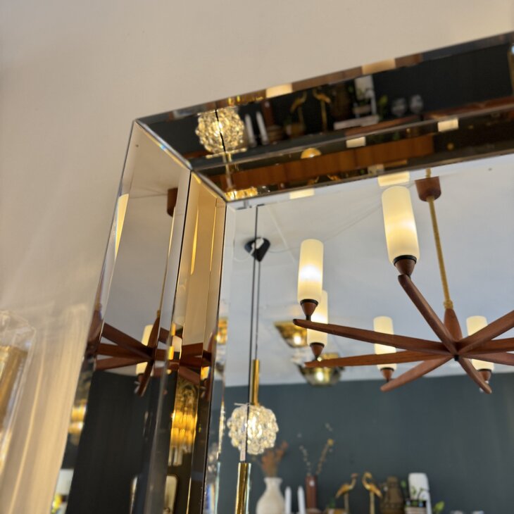 Vintage rechthoekige goudkleurige rookglazen spiegel facet geslepen | Sprinkelhop