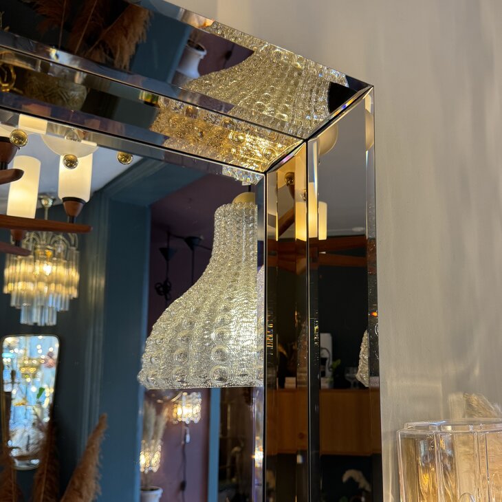 Vintage rechthoekige goudkleurige rookglazen spiegel facet geslepen | Sprinkelhop