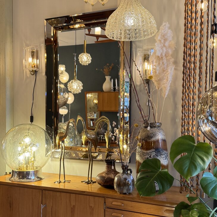 Vintage rechthoekige goudkleurige rookglazen spiegel facet geslepen | Sprinkelhop