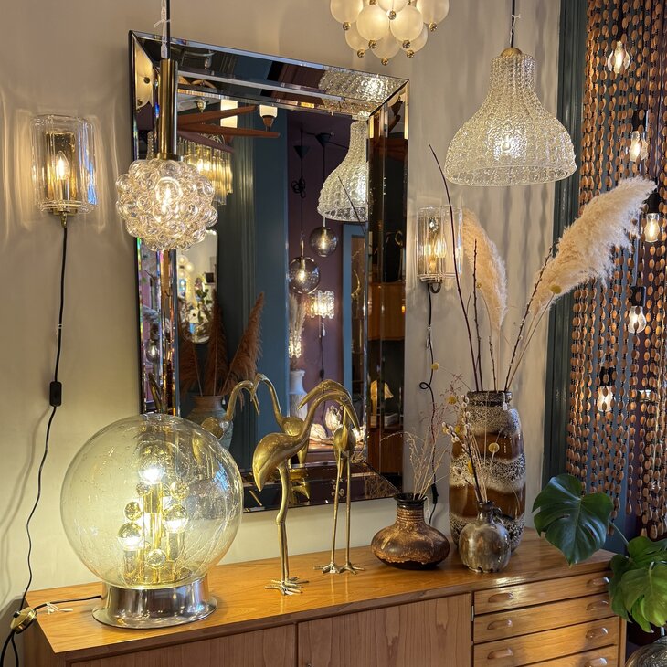 Vintage rechthoekige goudkleurige rookglazen spiegel facet geslepen | Sprinkelhop