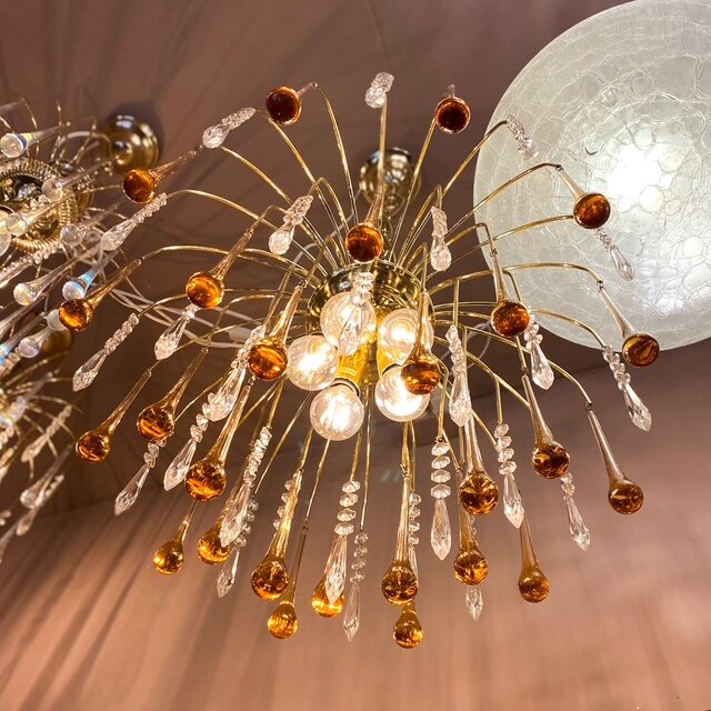 Vintage Italiaanse teardrop kroonluchter Murano glas roze transparant | Sprinkelhop