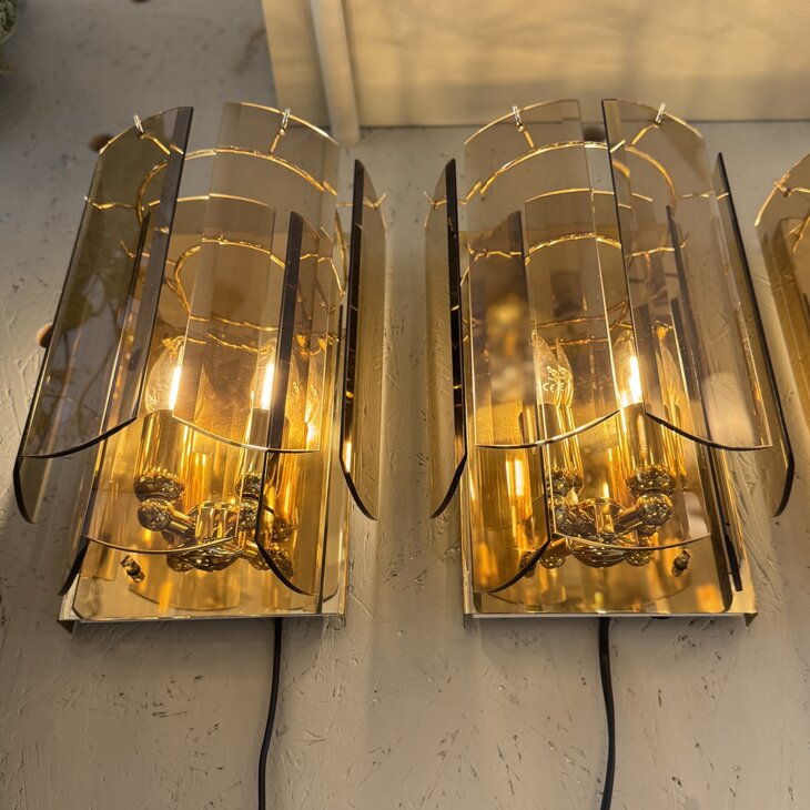 Vintage messing wandlamp met rookglazen platen | Sprinkelhop