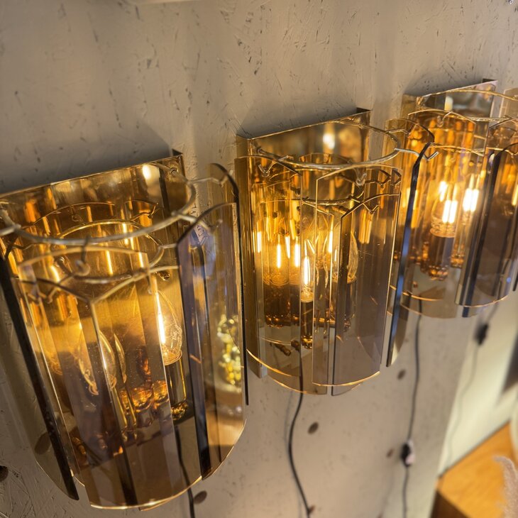 Vintage messing wandlamp met rookglazen platen | Sprinkelhop