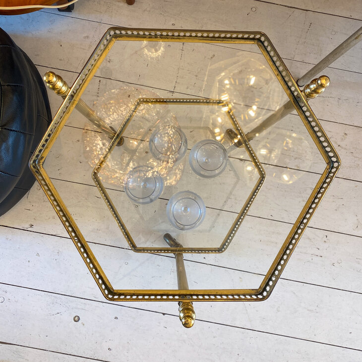 Vintage messing jaren &#039;50 tafeltje bar cart hexagon | Sprinkelhop