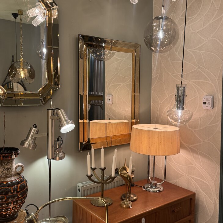 Vintage rechthoekige goudkleurige rookglazen spiegel facet geslepen medium| Sprinkelhop