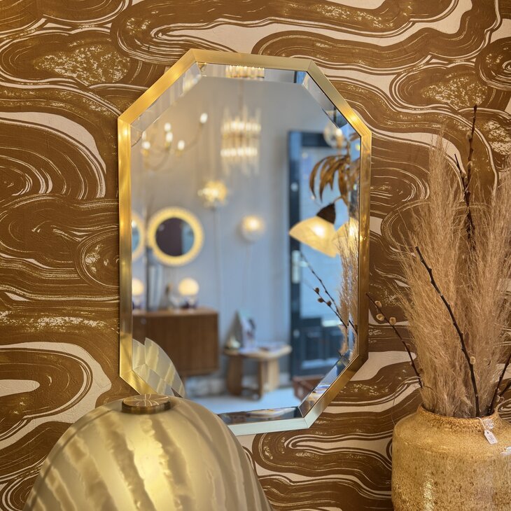 Vintage spiegel geborsteld messing rechthoekig octagon | Sprinkelhop