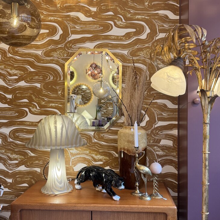 Vintage spiegel geborsteld messing rechthoekig octagon | Sprinkelhop