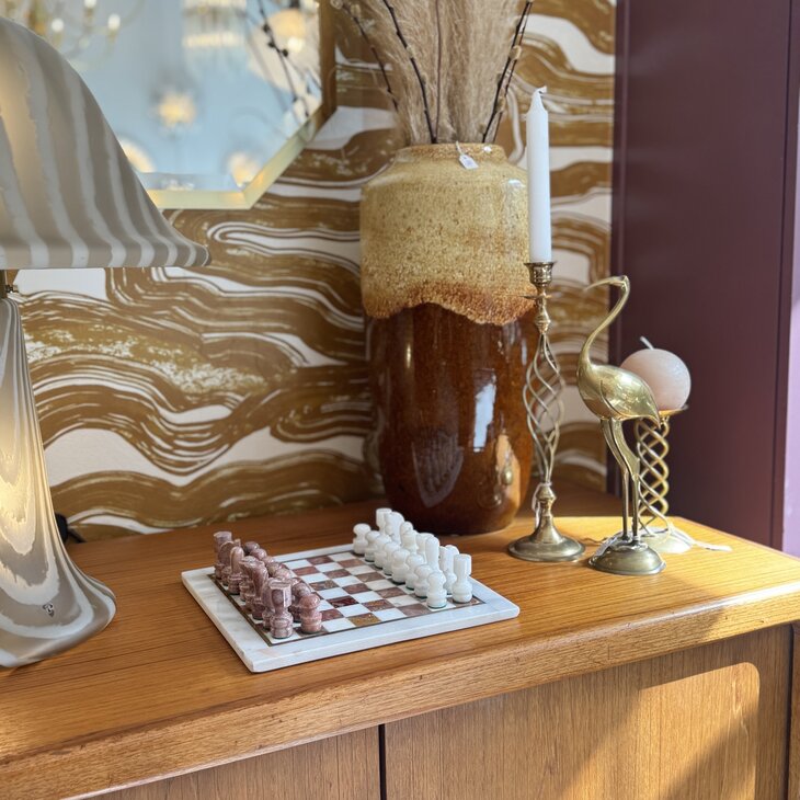 Vintage marmeren schaakspel rood met wit | Sprinkelhop