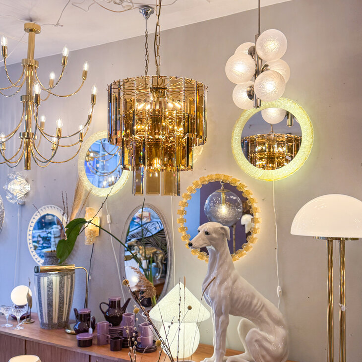 Vintage messing rookglazen platen hanglamp kroonluchter 3-laags | Sprinkelhop