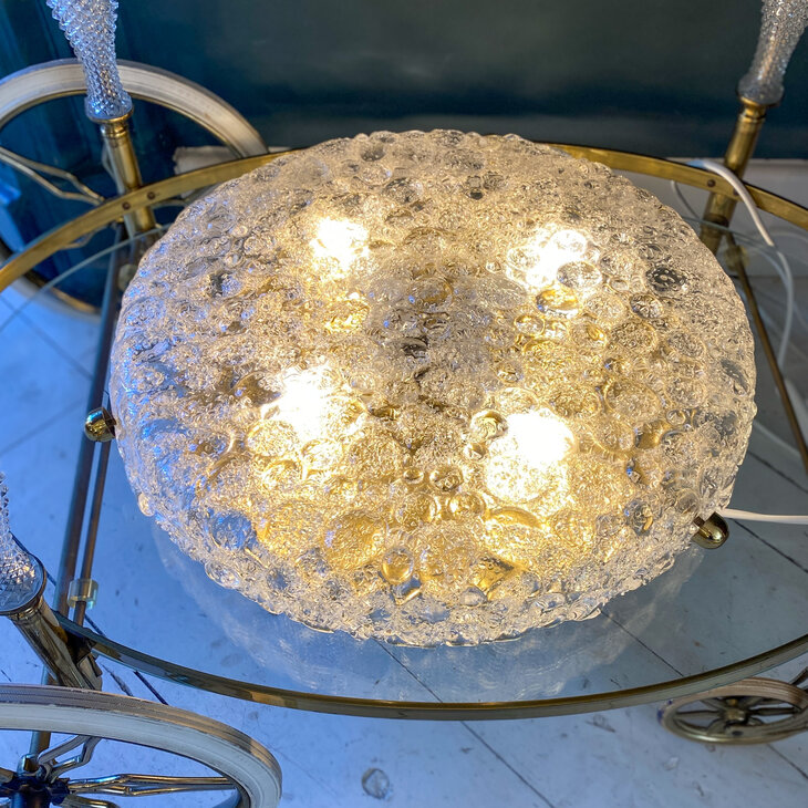 Vintage Hillebrand plafondlamp 1970s messing iced glass | Sprinkelhop