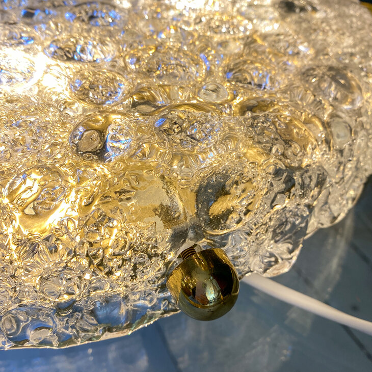 Vintage Hillebrand plafondlamp 1970s messing iced glass | Sprinkelhop