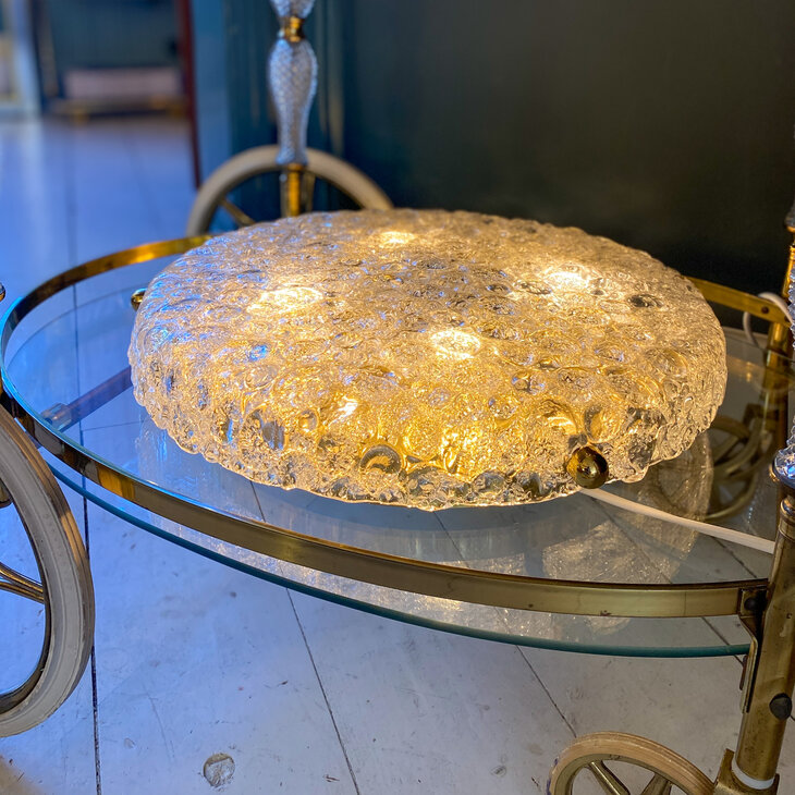 Vintage Hillebrand plafondlamp 1970s messing iced glass | Sprinkelhop