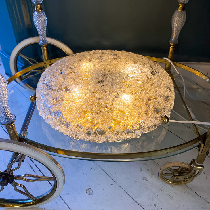 Vintage Hillebrand plafondlamp 1970s messing iced glass | Sprinkelhop