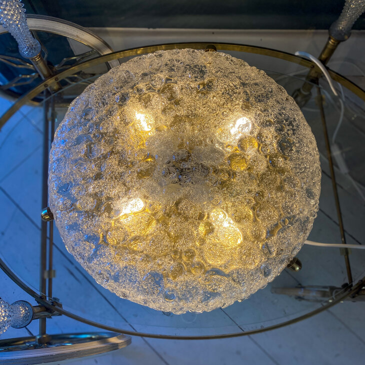 Vintage Hillebrand plafondlamp 1970s messing iced glass | Sprinkelhop