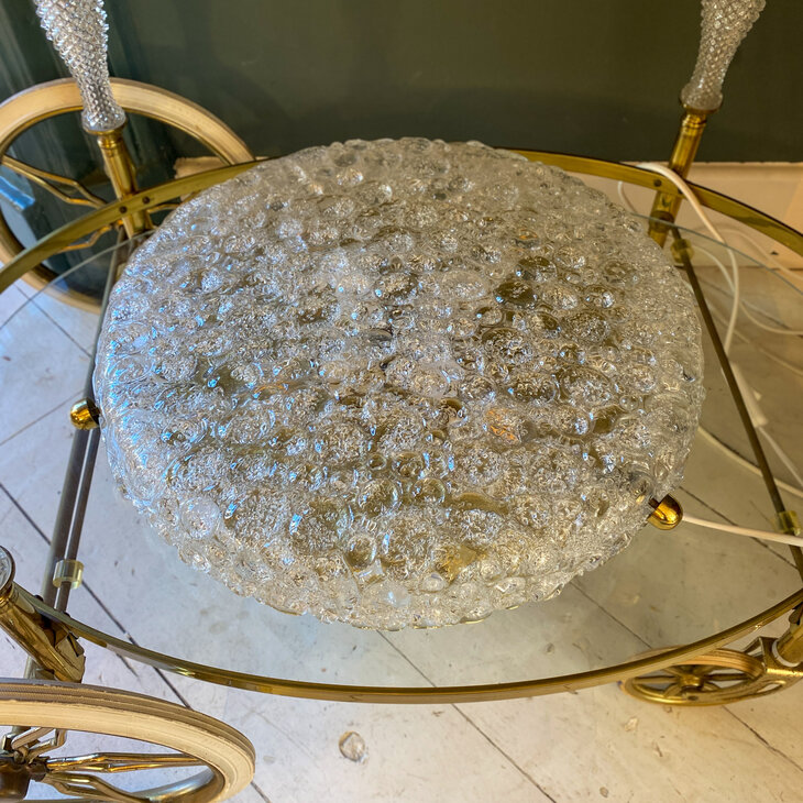 Vintage Hillebrand plafondlamp 1970s messing iced glass | Sprinkelhop