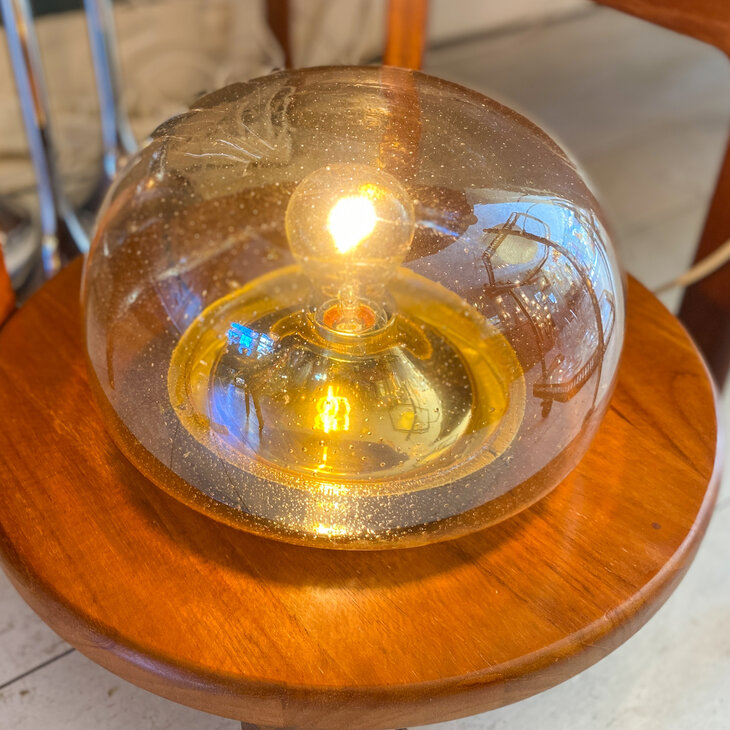 Vintage plafondlamp messing transparant glas met bubbels | Sprinkelhop