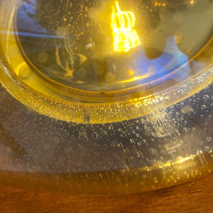 Vintage plafondlamp messing transparant glas met bubbels | Sprinkelhop