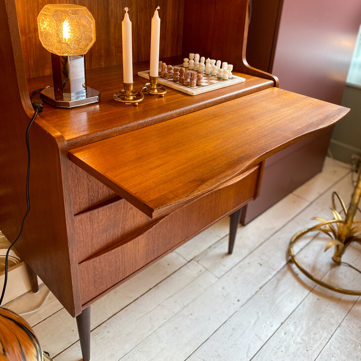 Vintage Deense boekenkast secretaire teak 1960s | Sprinkelhop