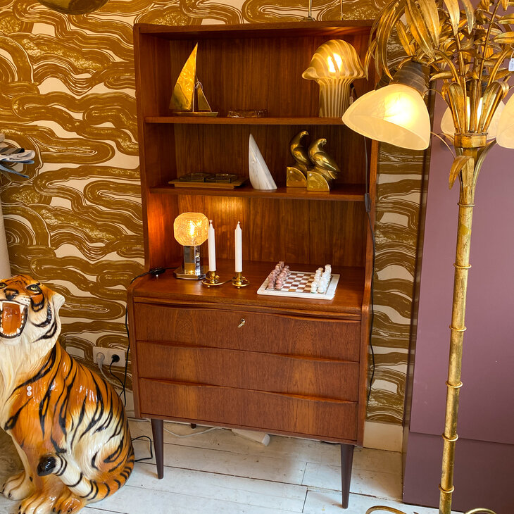 Vintage Deense boekenkast secretaire teak 1960s | Sprinkelhop