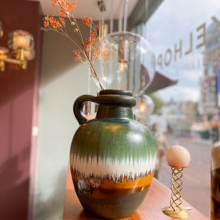 Vintage Scheurich West Germany vaas groen oker bruin 486-38 | Sprinkelhop