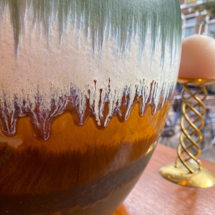 Vintage Scheurich West Germany vaas groen oker bruin 486-38 | Sprinkelhop