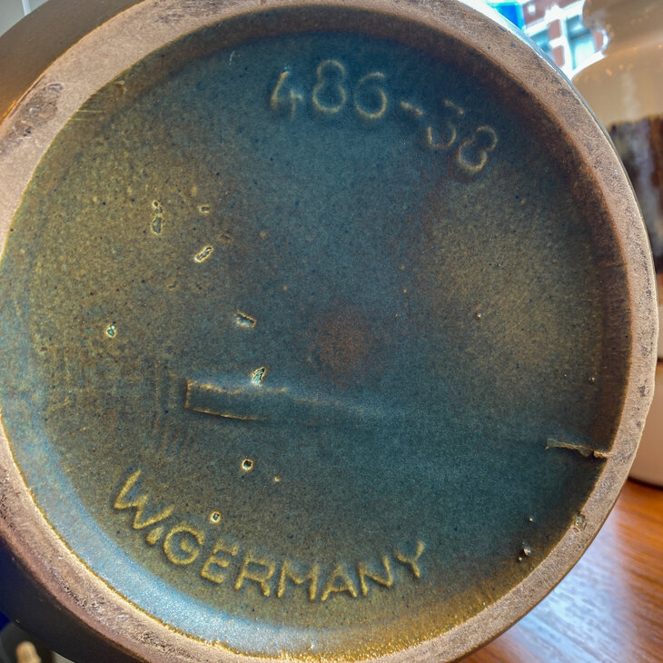 Vintage Scheurich West Germany vaas groen oker bruin 486-38 | Sprinkelhop