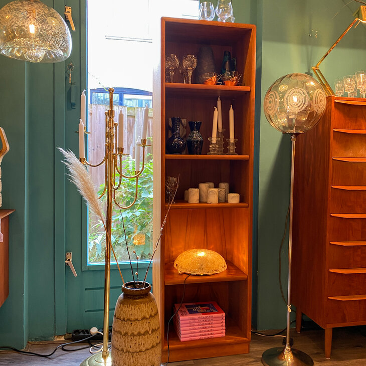Hoge vintage teak boekenkast open kast | Sprinkelhop