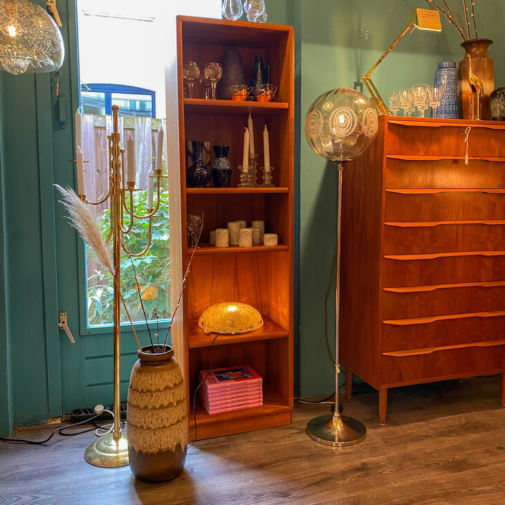 Hoge vintage teak boekenkast open kast | Sprinkelhop