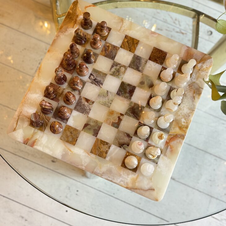 Vintage gem&ecirc;leerd onyx marmeren schaakspel rood wit| Sprinkelhop