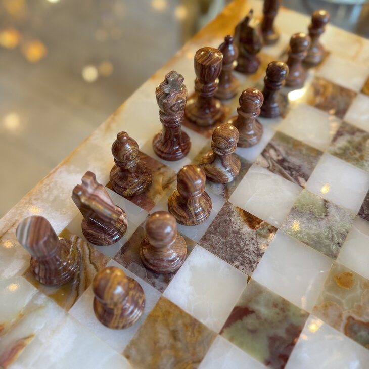 Vintage gem&ecirc;leerd onyx marmeren schaakspel rood wit| Sprinkelhop