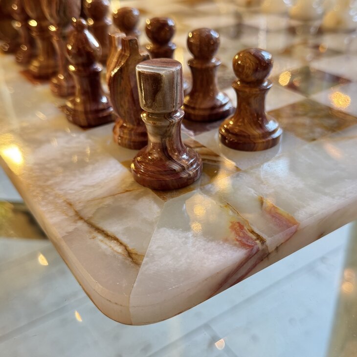 Vintage gem&ecirc;leerd onyx marmeren schaakspel rood wit| Sprinkelhop