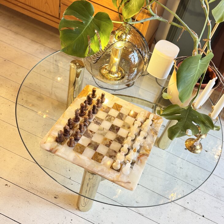 Vintage gem&ecirc;leerd onyx marmeren schaakspel rood wit| Sprinkelhop