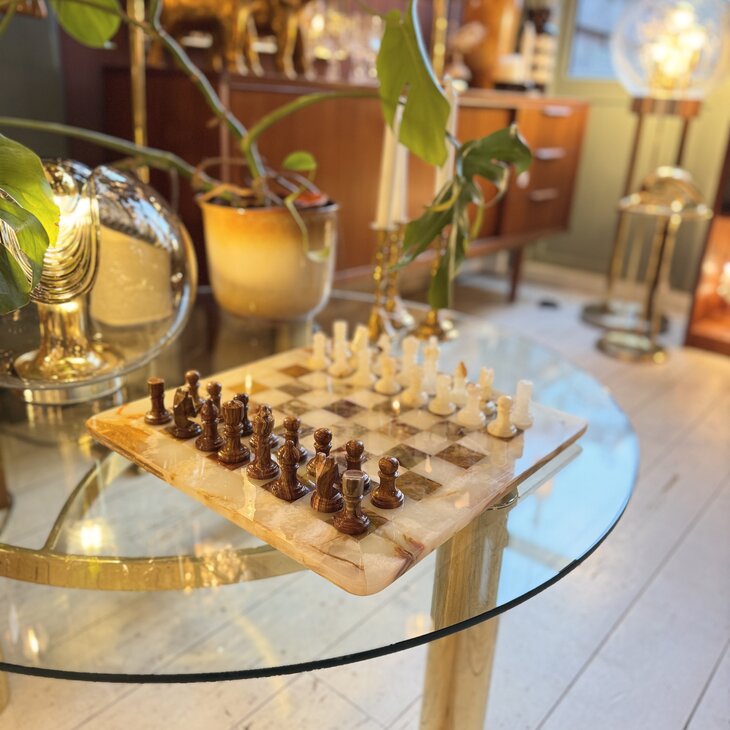 Vintage gem&ecirc;leerd onyx marmeren schaakspel rood wit| Sprinkelhop