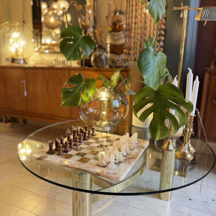 Vintage gem&ecirc;leerd onyx marmeren schaakspel rood wit| Sprinkelhop