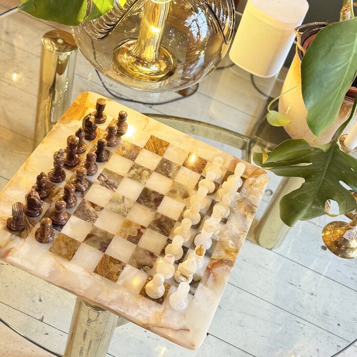 Vintage gem&ecirc;leerd onyx marmeren schaakspel rood wit| Sprinkelhop