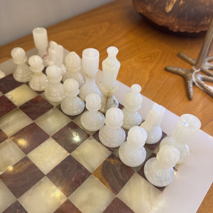 Vintage onyx marmeren schaakspel rood wit| Sprinkelhop
