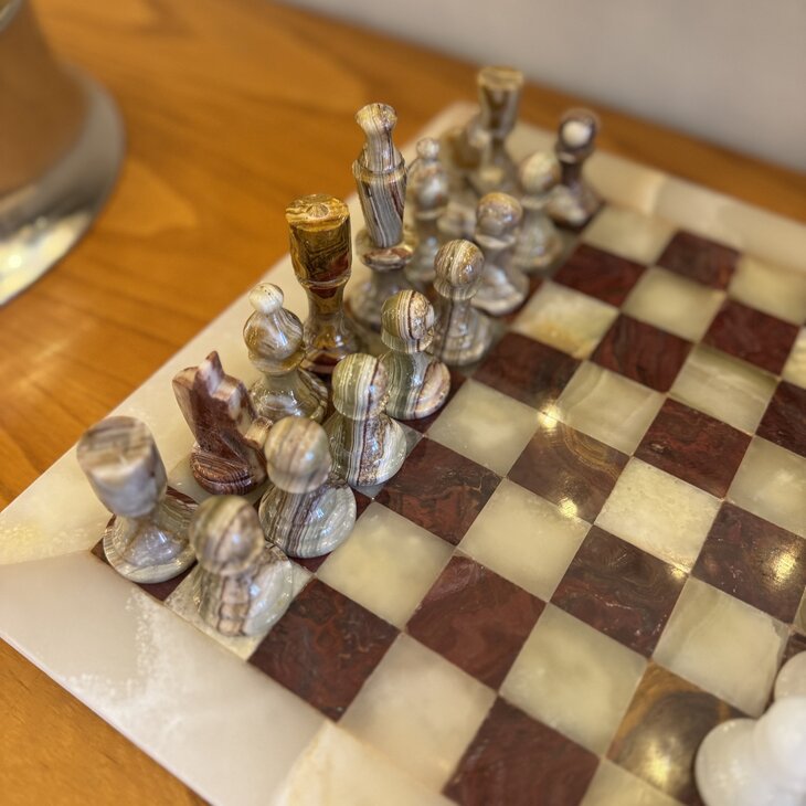 Vintage onyx marmeren schaakspel rood wit| Sprinkelhop