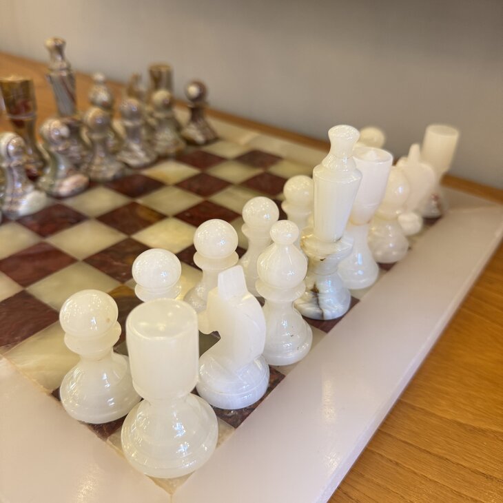 Vintage onyx marmeren schaakspel rood wit| Sprinkelhop