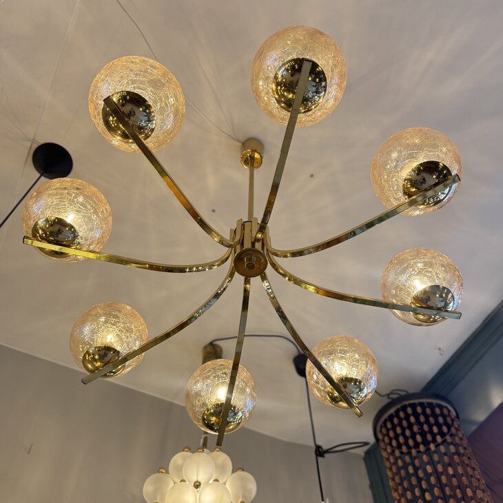 Vintage messing kroonluchter amber craquel&eacute; | Sprinkelhop