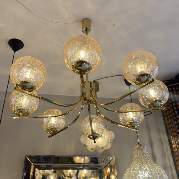 Vintage messing kroonluchter amber craquel&eacute; | Sprinkelhop